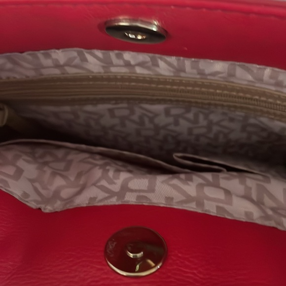 DKNY Red Beige Logo Purse Satchel Crossbody Shoulder Clutch Handbag VERSATILE - Picture 12 of 14